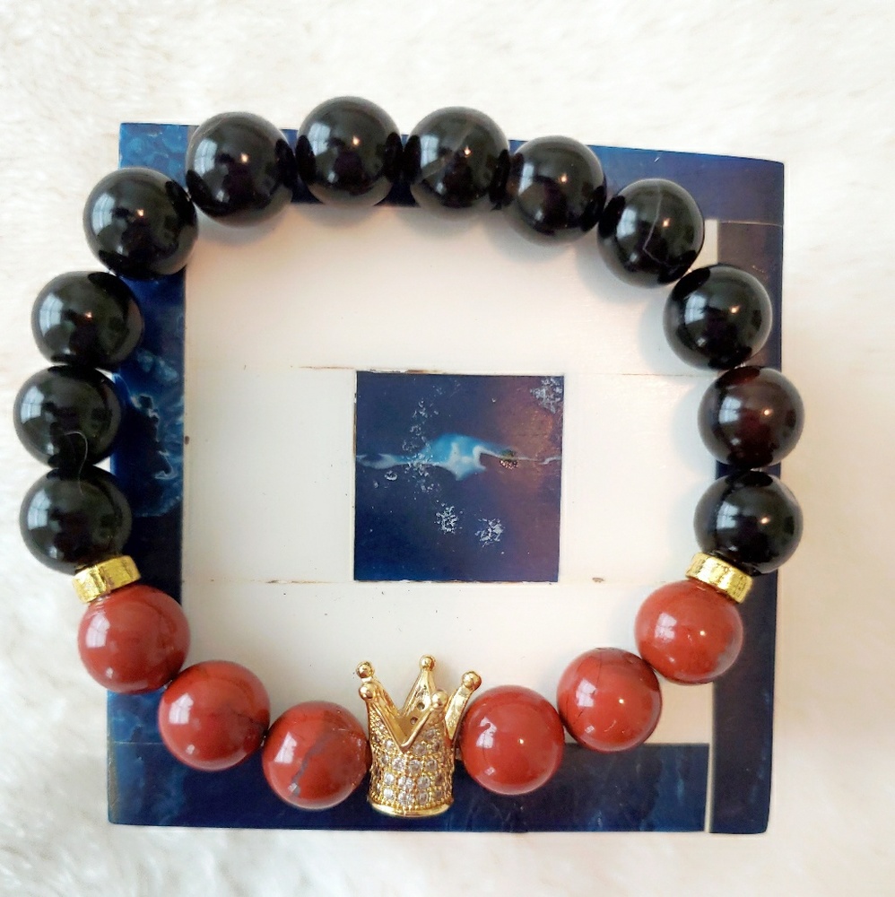 Crystal Healing Bracelet: Black Onyx/Red Jasper
